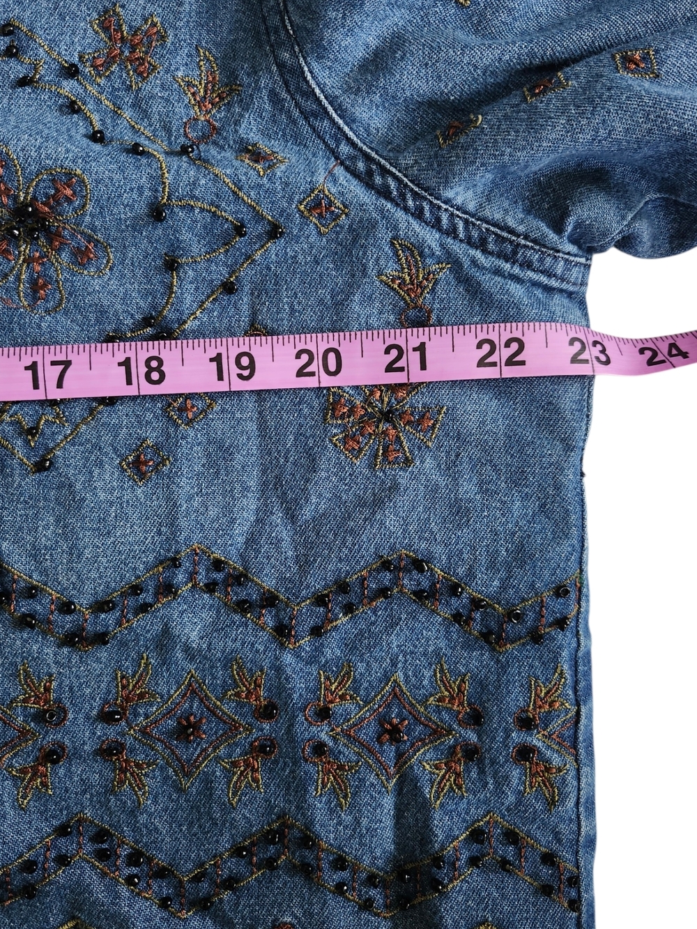 Vintage Embroidered Beaded Denim Shirt | Boho Western Festival | Large - Picture 7 of 8